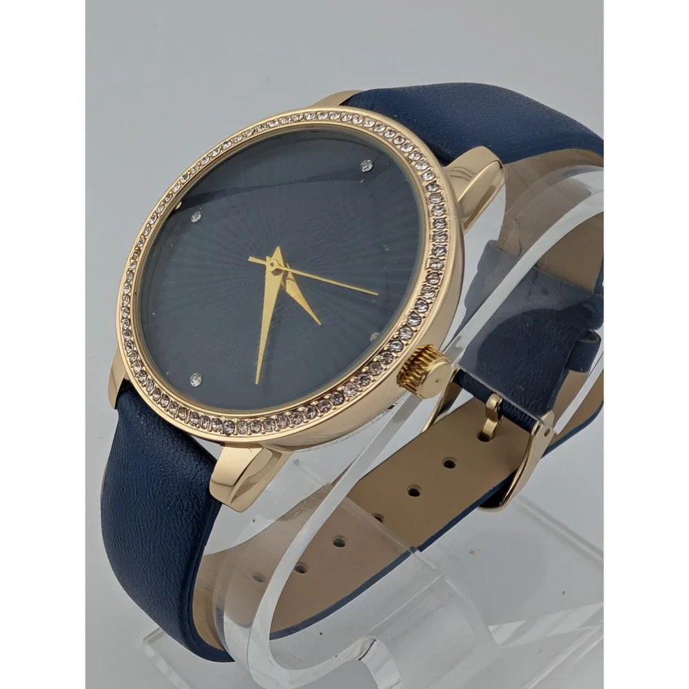 Manhattan by Croton Watch Women 36mm Gold Case‎ Blue Band- New Battery